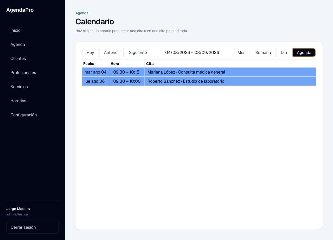 Calendario de la demo de AgendaPro
