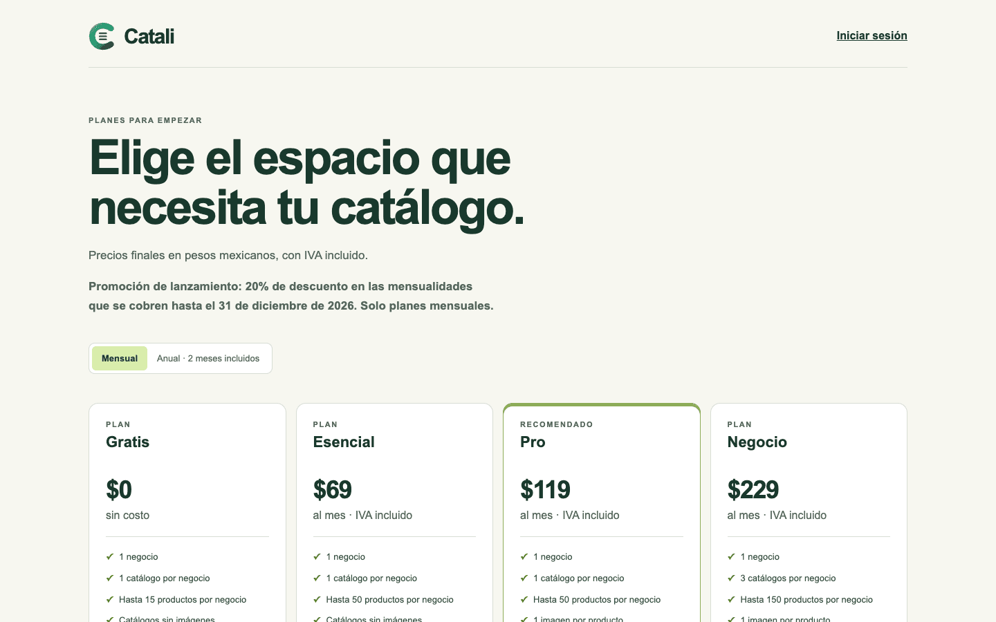 Planes de suscripción