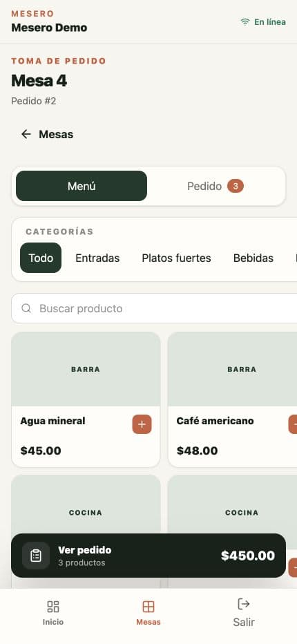 Aplicación móvil para tomar pedidos en un restaurante