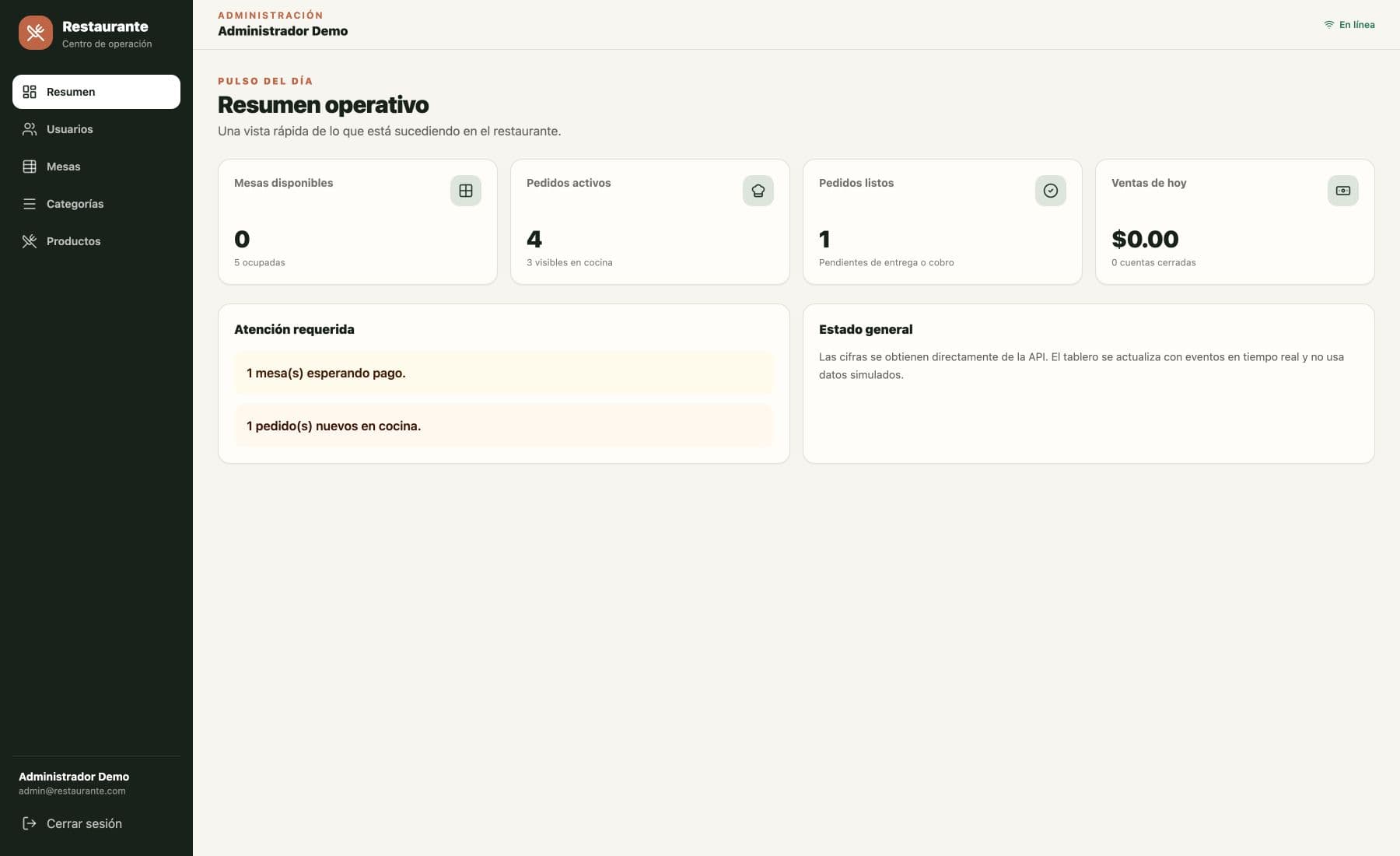 Captura de Sistema para restaurante