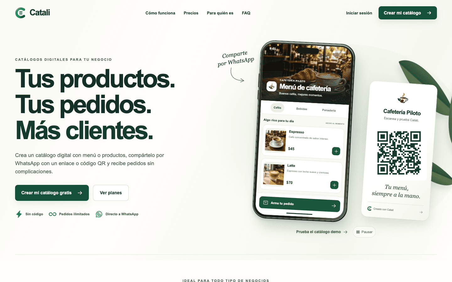 Página principal de Catali, plataforma de catálogos digitales