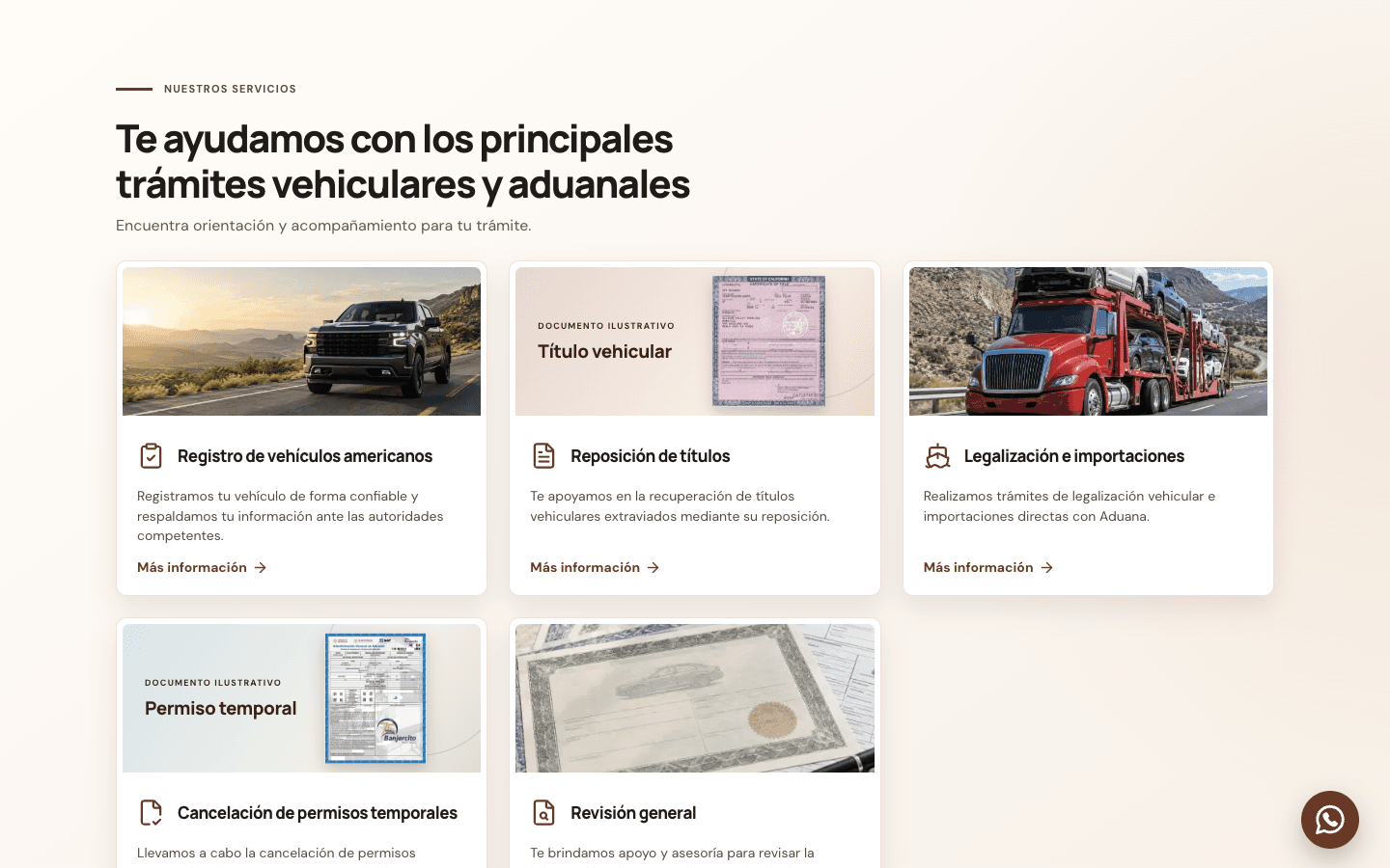 Sección de servicios del sitio web de OGEZAC A.C.